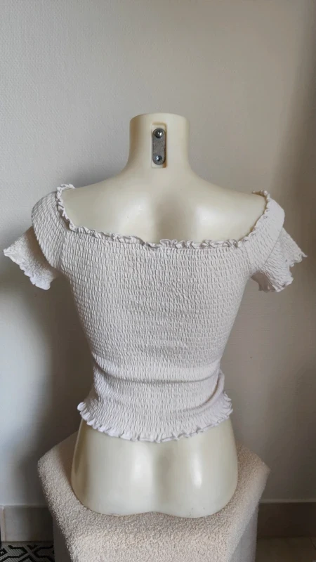 Top met sjaal stijl, wit, met ontbloot schouder / Bardot kraag T38 - H&M – photo 4